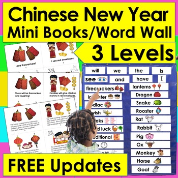Preview of Chinese New Year 2024 Dragon Activities Mini Books 3 Reading Levels + Word Wall