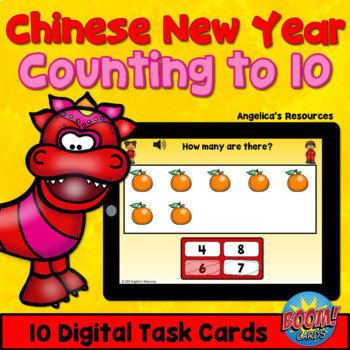 Preview of Chinese New Year 2024 Boom Cards™ Counting to 10 Math Game Digital Resource