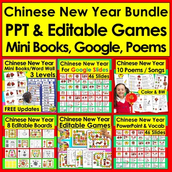 Preview of Chinese New Year 2024 Bundle Mini Books, Google, PPT, Songs, Editable Games