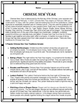 Preview of Chinese New Year 2024 - Passage & Quiz (Editable)