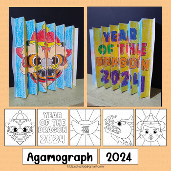 Preview of Chinese New Year 2024 Dragon Craft Agamograph Coloring Activities Math Lunar Art