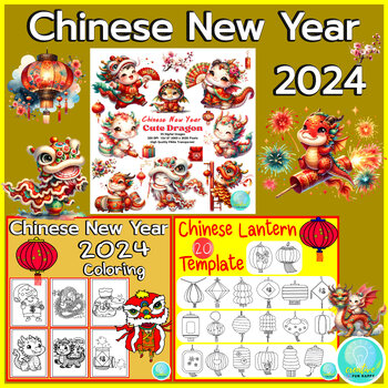 Preview of Chinese New Year 2024 Bundle, Lunar New Year, Lantern, Coloring, Dragon Clipart