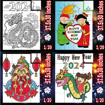 Preview of Chinese New Year 2024 - Collaborative Art Poster Coloring,  Dragon / Bundle