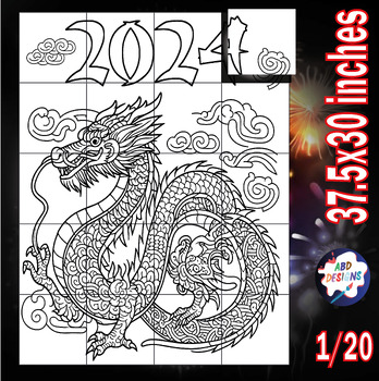 Preview of Chinese New Year 2024 - Collaborative Art Poster Coloring, Lunar New Year Dragon