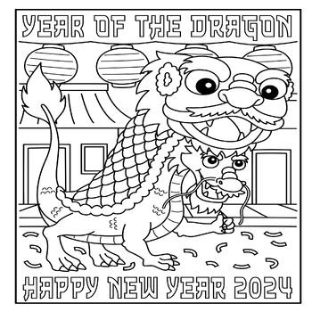 Chinese New Year 2024 Coloring Page - Lunar Year Of The Dragon Dance 