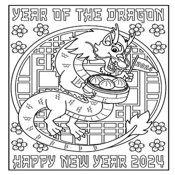 Chinese New Year 2024 Coloring Page - Lunar Year Of The Dragon Dumpling ...