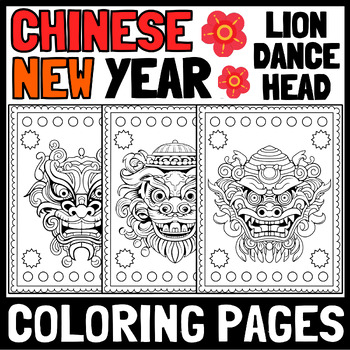 Preview of Chinese New Year 2024 Coloring Pages | Lion Dance Head Coloring Pages