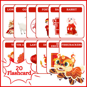 Preview of Chinese New Year 2024 Flashcards / Lunar New Year Lantern Vocabulary.