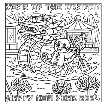 Chinese New Year 2024 Lunar Coloring Page Sheet - Year Of Dragon Boat ...