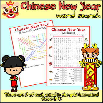 Chinese New Year 2024 Word search Activities- Lunar New Year The Year ...