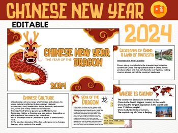 Preview of Chinese New Year 2024, Year of the Dragon, Lunar Moon, PowerPoint EDITABLE