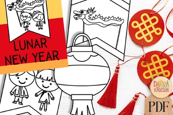 Preview of Chinese New Year 2024 activity. Dragon Lunar New Year. Banner coloring