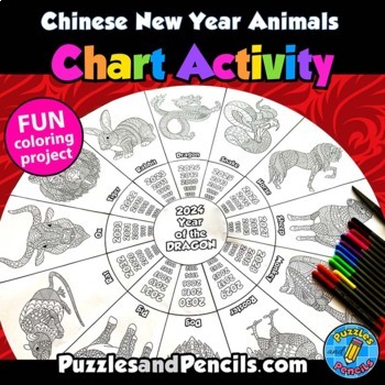 Preview of Chinese New Year Animal Coloring Pages | Zodiac Calendar Wheel Chart