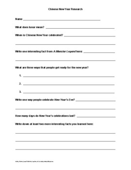 Preview of Chinese New Year Article and Research Worksheet