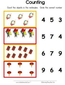 Chinese New Year Basic Maths, Numbers and Counting Worksheets, Gr1-4