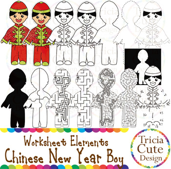 Preview of Chinese New Year Clip Art CNY Boy Worksheet Elements