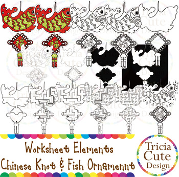 Preview of Chinese New Year Clip Art CNY Chinese Knot & Fish Ornament Worksheet Elements