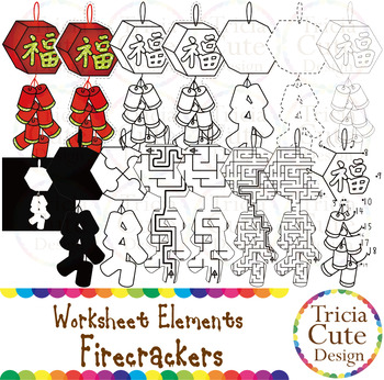 Preview of Chinese New Year Clip Art CNY Firecrackers Worksheet Elements