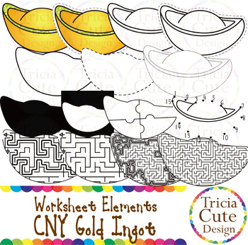 Preview of Chinese New Year Clip Art CNY Gold Ingot Worksheet Elements