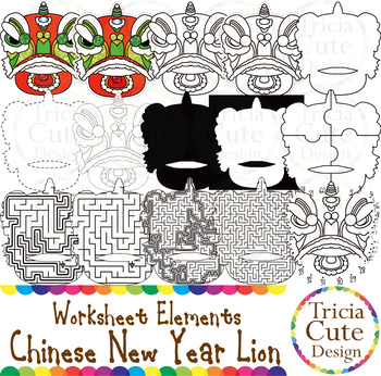 Preview of Chinese New Year Clip Art CNY Lion Worksheet Elements