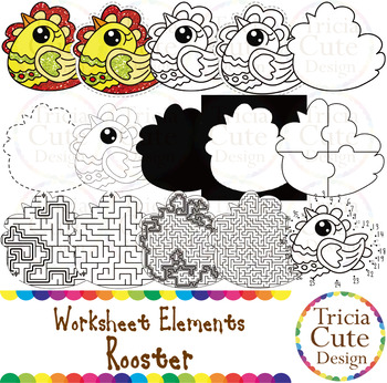 Preview of Chinese New Year Clip Art CNY Rooster Worksheet Elements