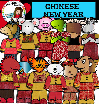 Chinese New Year Clip Art and zodiac animals!- Color/ black&white-53 items!