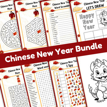 Preview of Chinese New Year: Coloring Book, Word Scramble, I Spy, Maze, Word search