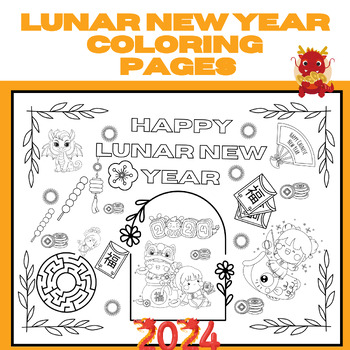 Preview of Chinese New Year Coloring Placemat for Kids,Lunar New Year Coloring Pages,