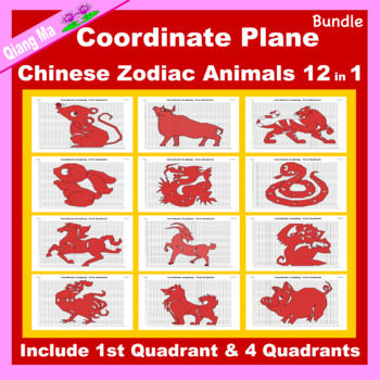 Preview of Chinese New Year Coordinate Plane Graphing Picture: Zodiac Animals 12 in 1