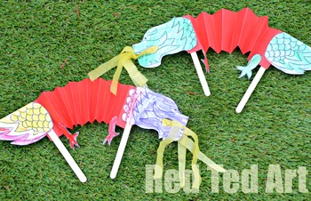 2 Units Chinese Red Paper Dragons Children Puppet Toy Culture Birthday Xmas Gift 