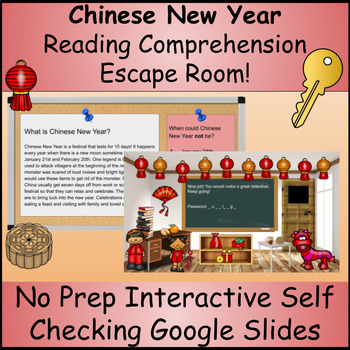 Preview of Chinese New Year Digital Reading Comprehension Escape Room Grade 3-5 Google Apps
