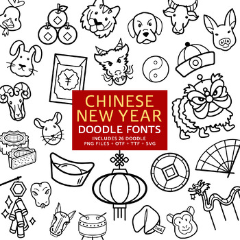 Preview of Chinese New Year Doodle Fonts, Instant File otf, ttf Font Download