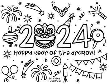 Preview of Chinese New Year, Dragon 2024 colouring page {By Teaching Tutifruti}