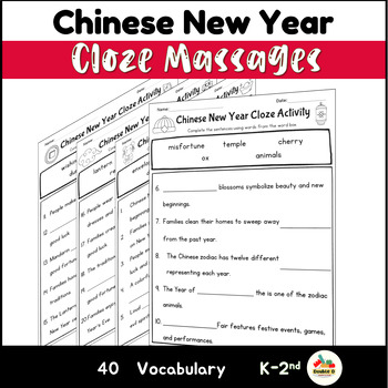 Preview of Chinese New Year Fill in the Blank-Cloze Sentences-K-2nd LunarNewYear Activities