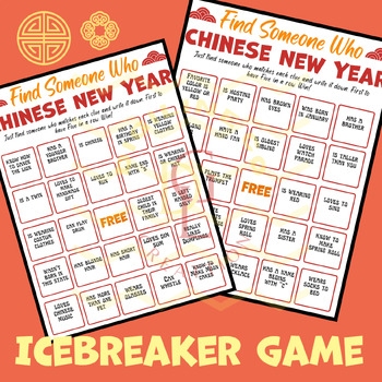 Preview of Chinese New Year Find Someone Who Bingo Game Classroom Activities middle 5th 6th