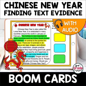 Preview of Chinese New Year Finding Citing Text Evidence Reading Boom Cards Task Audio