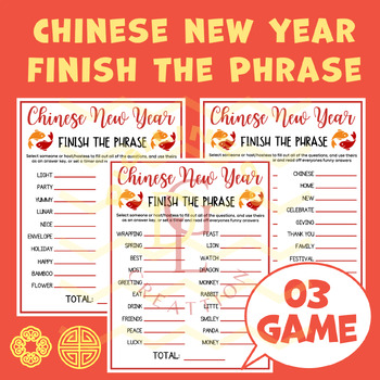 Preview of Chinese New Year Finish the Phrase activity word problem crossword middle high