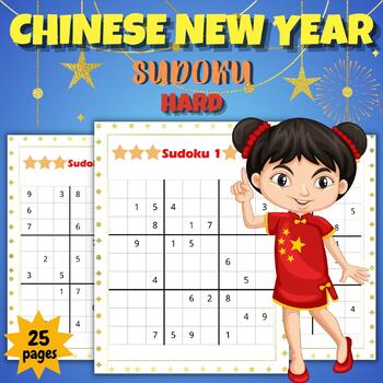 Preview of Chinese New Year Hard Sudoku Puzzles With Solutions - January Activities Games