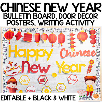 Preview of 2024 Lunar New Year Interactive Bulletin Board & Classroom Door Decor, Editable