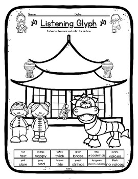 Preview of Chinese New Year Listening Glyph Elements of Music Coloring Worksheet Activity