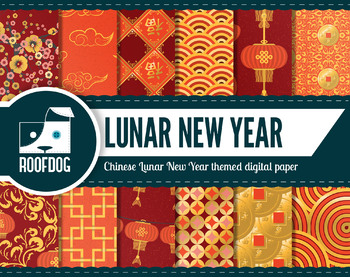 Preview of Chinese New Year | Lunar New Year | Red and gold digital paper