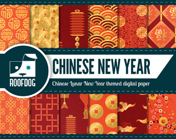 Preview of Chinese New Year | Lunar New Year | Red and gold digital paper