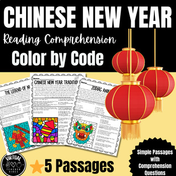 Preview of Chinese New Year Reading Comprehension Nonfiction Color by Code 3rd Grade
