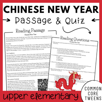Preview of Chinese New Year Reading Comprehension Passage and Questions