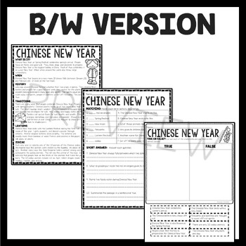 Chinese New Year Reading Prehension Worksheet By