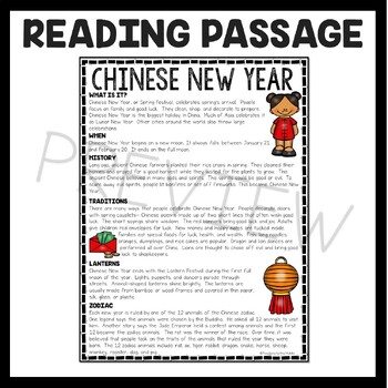 chinese new year informational text reading comprehension worksheet january