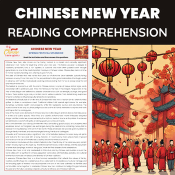 Preview of Chinese New Year Reading Comprehension Worksheet Spring Lunar Festival
