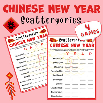 Preview of Chinese New Year Scattergories game Puzzle riddle sight word middle high 6th 7th