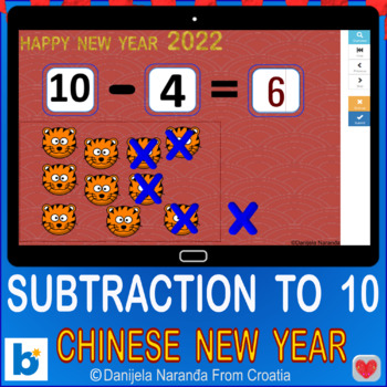 Preview of Chinese New Year Subtraction Within 10 New Years Math Boom™ Cards