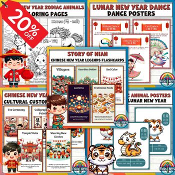 Preview of Chinese New Year Teaching Bundle: Zodiac Coloring, Tradition Flashcards, Posters